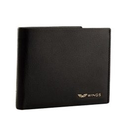 Męski portfel WINGS z naturalnej skóry koziej Black. Czarne portfele męskie Wings, bez wzorów, ze skóry. Za 99.90 zł.