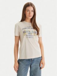 Guess T-Shirt W6GI27 K3160 Beżowy Regular Fit. Brązowe t-shirty damskie Guess, m, z aplikacjami, z bawełny, bez kołnierzyka, bez ramiączek. Za 189.99 zł.