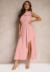 Różowa Sukienka Koktajlowa o Asymetrycznym Kroju na Jedno Ramię Ozdobiona Kokardą Vimorissa. Czerwone sukienki damskie Renee, na co dzień, m, bez wzorów, eleganckie, z asymetrycznym kołnierzem, bez ramiączek, maxi, asymetryczne. Za 74.99 zł.