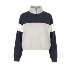 American Eagle Outfitters damska bluza melange z półzamkiem, oversize. Niebieskie bluzy damskie 55PROTEC, uniwersalny, bez wzorów, z bawełny, bez ramiączek, bez kaptura. Za 260.99 zł.