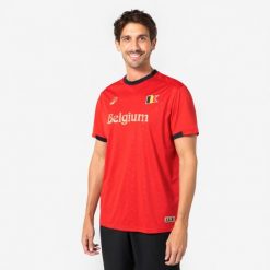 Koszulka piłkarska Belgia dla kibiców. Czarne bluzki damskie KIPSTA, l, bez wzorów, z materiału, sportowe, bez kołnierzyka, bez ramiączek. Za 44.99 zł.