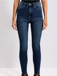 Jeansy super skinny high waist - granatowy. Niebieskie jeansy damskie Sinsay, bez wzorów, z denimu, z podwyższonym stanem, długie. W wyprzedaży za 33.99 zł.