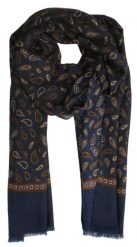 Szalik Elegancki Przejściowy, Cienki, Granatowo-Brązowy w Paisley -V.Fraas. Brązowe szaliki męskie V. Fraas, bez wzorów, z materiału. Za 49.00 zł.