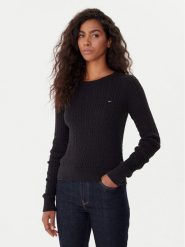 Tommy Jeans Sweter Cable Essential DW0DW22165 Czarny Regular Fit. Czarne swetry nierozpinane damskie Tommy Jeans, m, bez wzorów, z bawełny, bez kołnierzyka, bez ramiączek. Za 279.99 zł.