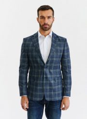 PAKO LORENTE – Granatowa casualowa marynarka męska w zieloną kratę. Zielone garnitury męskie Pako Lorente, m, bez wzorów, z elastanu, casualowe. Za 549.99 zł.