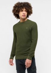 MUSTANG ELLIOT MĘSKI SWETER LOGO ELEGANCKI RIFLE GREEN 1015472 6514. Zielone swetry męskie Mustang, m, bez wzorów, eleganckie, bez kołnierzyka, bez ramiączek. Za 169.99 zł.