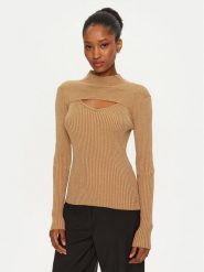 Artigli Sweter ACMA000070 Złoty Slim Fit. Żółte swetry nierozpinane damskie Artigli, l, bez wzorów, z wiskozy, bez kołnierzyka, bez ramiączek. Za 129.99 zł.