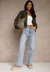 Niebieskie Jeansy z Bawełny o Szerokim Kroju High Waist Ozdobione Przetarciami Feless. Niebieskie jeansy damskie Renee, bez wzorów, z bawełny, z podwyższonym stanem. Za 119.99 zł.