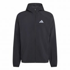 Kurtka Adidas Sport Run Ess Jkt M Dorośli. Czarne kurtki sportowe męskie Adidas, m, bez wzorów, z bawełny, z kapturem, do biegania. Za 362.99 zł.