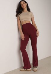 Bordowe Elastyczne Spodnie z Gumką w Talii i Wysokim Stanem Brinamla. Czerwone spodnie dresowe damskie Born2be, bez wzorów, z jeansu, sportowe, z podwyższonym stanem, na fitness i siłownię. Za 49.99 zł.