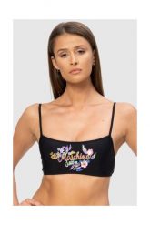 MOSCHINO Czarna góra od bikini z kwiecistym logo. Czarne bikini MOSCHINO, s, bez wzorów. W wyprzedaży za 249.99 zł.