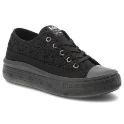 Czarne Trampki Lee Cooper Damskie Buty Na Platformie. Czarne trampki i tenisówki damskie Lee Cooper, w ażurowe wzory, z jeansu, bez zapięcia. Za 129.00 zł.