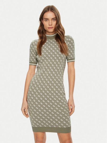 Guess Sukienka dzianinowa W3YK39 Z37K0 Zielony Regular Fit. Zielone sukienki damskie Guess, xl, z aplikacjami, z dzianiny, bez kołnierzyka, bez ramiączek. Za 359.99 zł.