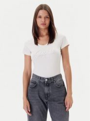 Guess T-Shirt W5YI46 J1314 Écru Slim Fit. T-shirty damskie Guess, xxl, z aplikacjami, z bawełny, bez kołnierzyka, bez ramiączek. Za 119.99 zł.