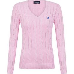 Sweter w kolorze jasnoróżowym. Czerwone swetry nierozpinane damskie Denim Culture, l, bez wzorów, z bawełny, bez kołnierzyka, bez ramiączek. W wyprzedaży za 144.95 zł.