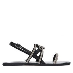 Sandały KARL LAGERFELD. Czarne sandały damskie KARL LAGERFELD, bez wzorów, bez obcasa, na płaskiej podeszwie, bez zapięcia. Za 619.99 zł.