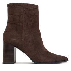 Botki Tamaris. Brązowe botki damskie Tamaris, bez wzorów, bez obcasa, na słupku, bez zapięcia. Za 469.99 zł.