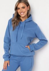 Niebieska Bluza Basic z Kapturem Kasseia. Niebieskie bluzy damskie Born2be, l, bez wzorów, z dzianiny, casualowe, bez ramiączek, z kapturem. Za 34.99 zł.