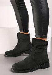 Czarne Botki w Stylu Boho z Marszczoną Cholewką i Suwakiem Raihana. Czarne botki damskie Born2be, na jesień, bez wzorów, z jeansu, boho, bez obcasa, na obcasie, bez zapięcia. Za 129.99 zł.