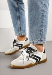 Białe Sneakersy Tenisówki z Geometrycznym Motywem Telanilia. Białe trampki i tenisówki damskie Born2be, bez wzorów, z jeansu, bez zapięcia. Za 89.99 zł.