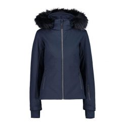 Kurtka narciarska damska CMP 31W0196F. Niebieskie kurtki sportowe damskie CMP, na jesień, bez wzorów, z elastanu, bez ramiączek, z kapturem, narciarskie. Za 539.99 zł.