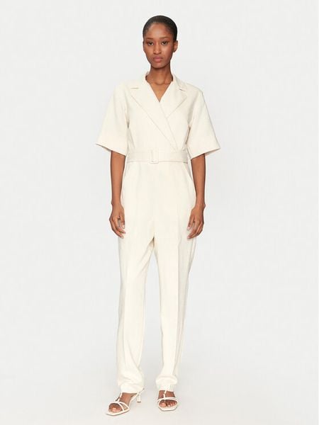 Marella Kombinezon Banana 2513241011 Biały Slim Fit. Białe sukienki damskie Marella, bez wzorów, z wiskozy, bez kołnierzyka, bez ramiączek. Za 739.99 zł.