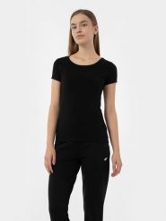 4F T-shirt regular gładki damski M. Niebieskie t-shirty damskie 4F, m, bez wzorów, z bawełny, bez kołnierzyka, bez ramiączek. Za 49.99 zł.