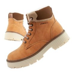 Buty trapery zimowe za kostkę damskie O'neill ocieplane. Brązowe trapery damskie O'Neill, z materiału, za kostkę, bez zapięcia. Za 299.00 zł.