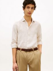 Tommy Hilfiger Tailored koszula lniana Mężczyźni Slim Fit len (100%) beżowy|biały, XL. Białe koszule męskie Tommy Hilfiger Tailored, na lato, m, bez wzorów, ze lnu, eleganckie, bez kołnierzyka, bez ramiączek. Za 479.95 zł.