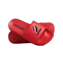Klapki damskie Superdry Core. Czerwone klapki damskie Superdry, na lato, bez wzorów, z materiału, bez obcasa, bez zapięcia. Za 128.00 zł.