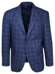 Marynarka, Granatowo-Niebieska w Kratkę, Casualowa, Taliowana, 2 Guziki, Dwa Rozcięcia -VICTORIO. Niebieskie garnitury męskie Victorio, bez wzorów, z poliesteru, eleganckie. Za 495.00 zł.