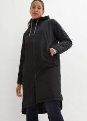 Nieprzemakalny płaszcz przeciwdeszczowy watowany w długości midi. Czarne płaszcze damskie bonprix, bez wzorów, bez kołnierzyka, bez kaptura. Za 429.99 zł.