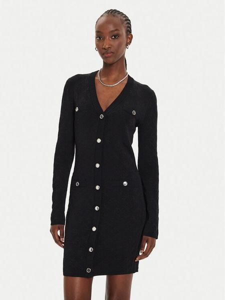 PINKO Sukienka dzianinowa Solfitaggio Abito 103974 A21T Czarny Slim Fit. Czarne sukienki damskie Pinko, xs, bez wzorów, z dzianiny, bez kołnierzyka, bez ramiączek. Za 679.99 zł.