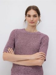 Sweter z krótkimi rękawami - ciemnofioletowy. Fioletowe swetry nierozpinane damskie Reserved, l, bez wzorów, z dzianiny, bez kołnierzyka, bez ramiączek. W wyprzedaży za 39.99 zł.