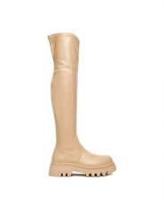 DeeZee Kozaki 13226-7 Beżowy. Brązowe kozaki damskie DeeZee, bez wzorów, z materiału, bez obcasa, na płaskiej podeszwie, bez zapięcia. Za 259.99 zł.