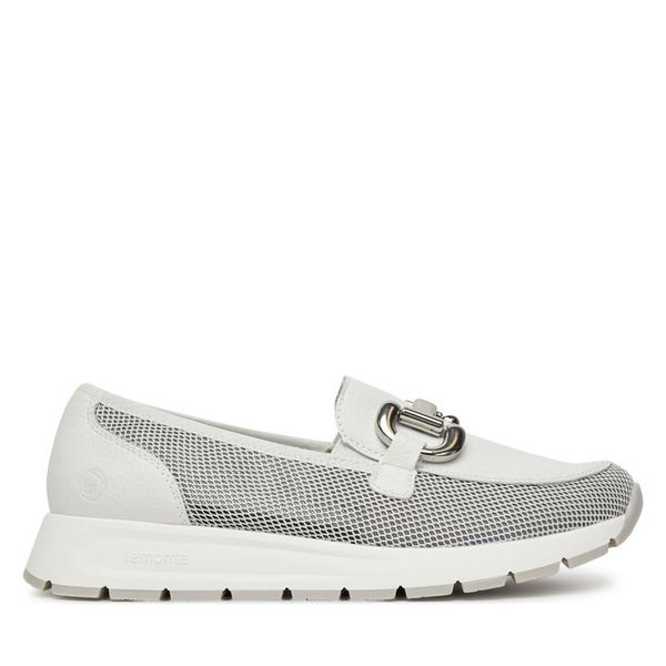 Półbuty Remonte. Białe półbuty damskie Remonte, bez wzorów, bez obcasa, na płaskiej podeszwie, bez zapięcia. Za 221.99 zł.