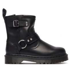 Botki Dr. Martens. Czarne botki damskie Dr. Martens, bez wzorów, bez obcasa, na płaskiej podeszwie, bez zapięcia. Za 1,039.00 zł.