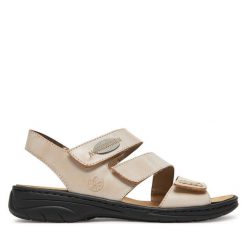 Sandały Rieker. Brązowe sandały damskie Rieker, bez wzorów, bez obcasa, na płaskiej podeszwie, bez zapięcia. Za 223.99 zł.