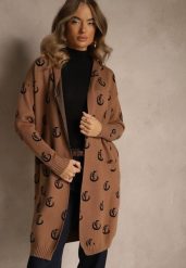 Brązowy Kardigan z Kapturem Ozdobiony Geometrycznym Motywem Ralanessa. Brązowe kardigany damskie Renee, l, bez wzorów, eleganckie, bez kołnierzyka. Za 109.99 zł.
