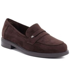 Półbuty damskie loafersy lordsy brązowe Potocki SZ12832. Brązowe półbuty damskie POTOCKI, bez wzorów, ze skóry ekologicznej, bez obcasa, bez zapięcia. Za 129.99 zł.