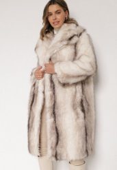 Biały Płaszcz Futro z Szerokim Kołnierzem i Kieszeniami Ezinda. Białe płaszcze damskie Born2be, l, bez wzorów, z futra, biznesowe, bez kołnierzyka, bez kaptura. Za 339.99 zł.