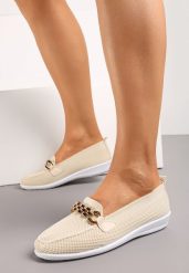 Beżowe Półbuty z Elastyczną Cholewką i Elegancką Klamerką Naelle. Brązowe półbuty damskie Born2be, bez wzorów, eleganckie, bez obcasa, bez zapięcia. Za 54.99 zł.