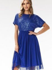 Sukienka Model A689 Blue - awama. Niebieskie sukienki damskie Awama, na karnawał, l, bez wzorów, z elastanu, eleganckie, bez kołnierzyka, bez ramiączek, midi. Za 356.58 zł.