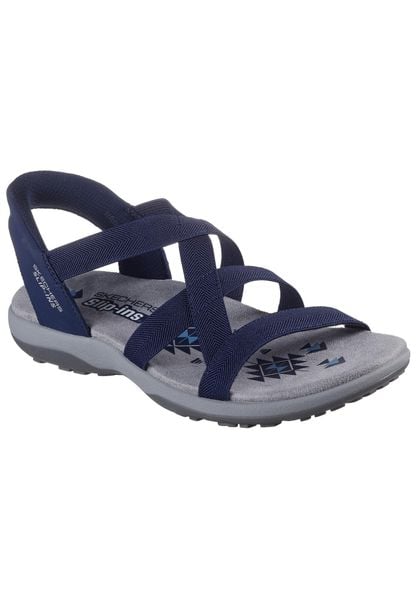 Sandały SKECHERS REGGAE SLIM STRETCH FLEX Niebieski. Niebieskie sandały damskie Skechers, bez wzorów, z materiału, bez obcasa, bez zapięcia. Za 269.99 zł.