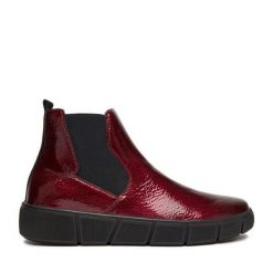 Botki Remonte. Czerwone botki damskie Remonte, bez wzorów, bez obcasa, na płaskiej podeszwie, bez zapięcia. Za 339.99 zł.