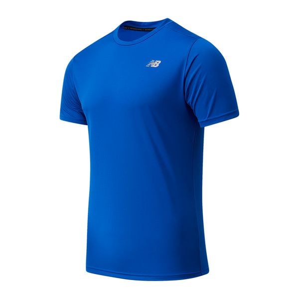 Koszulka męska New Balance MT11205TRY – niebieska. Niebieskie koszulki sportowe męskie New Balance, m, bez wzorów, z materiału, bez ramiączek, na fitness i siłownię. Za 49.99 zł.