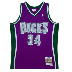 Koszulka NBA Milwaukee Bucks Ray Allen 2001/02. Fioletowe bluzki damskie Mitchell & Ness, bez wzorów, sportowe, bez kołnierzyka, bez ramiączek. Za 517.00 zł.