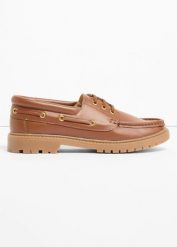 Loafersy ze sznurowaniem. Brązowe czółenka damskie bonprix, bez wzorów, eleganckie, bez obcasa, bez zapięcia. Za 64.99 zł.