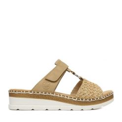 Klapki Rieker. Brązowe klapki damskie Rieker, bez wzorów, bez obcasa, bez zapięcia. Za 319.99 zł.