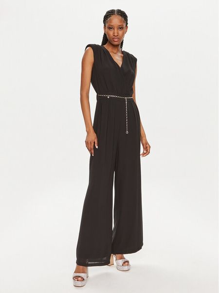 Morgan Kombinezon 241-PIDOU Czarny Regular Fit. Czarne sukienki damskie Morgan, bez wzorów, z syntetyku, bez kołnierzyka, bez ramiączek. Za 249.99 zł.